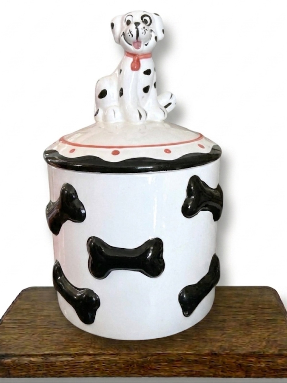 101 Dalmatians Cookie Treat Jar White Black Bones Red Accents Vintage 1993 - Picture 6 of 16